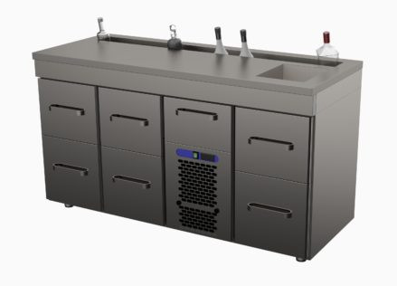 Barkylbänk, flaskränna, isho, 7 lådor, 1600x650x900mm