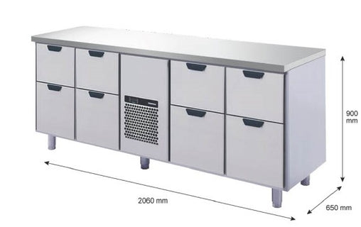 Barkylbänk, 8 lådor, 2060x650x900mm
