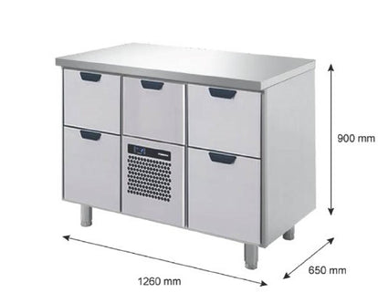Barkylbänk, 5 lådor, 1260x650x900mm
