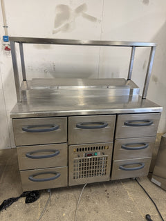 Beredningskylbänk med överhylla, 7 x GN1/1 lådor, 1200x650x900/1375mm