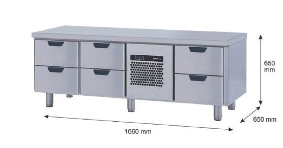 Grillkylbänk, 6 lådor, 1660x650x650mm