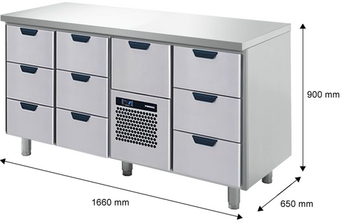 Kylbänk, 10 lådor, 1660x650x900mm