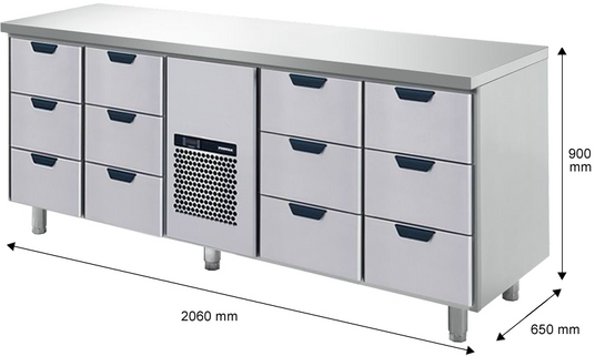 Kylbänk, 12 lådor, 2060x650x900mm
