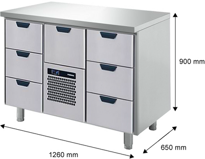 Kylbänk, 7 lådor, 1260x650x900mm