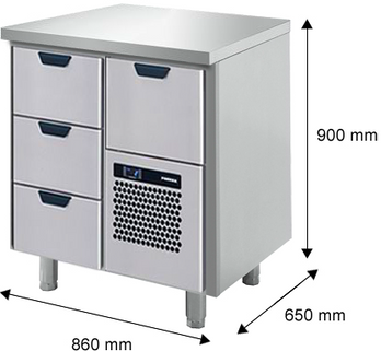 Kylbänk, 4 lådor, 860x650x900mm